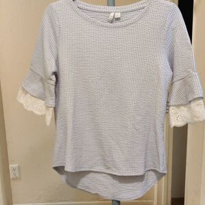 NEW Elle Light Blue Textured Top with Lace Sleeves